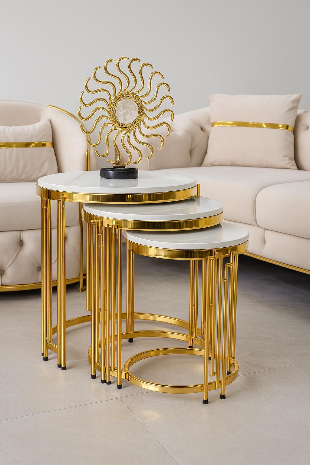 Roma Gold Marble Table Set (Coffee Table + 3 Nesting Side Tables)