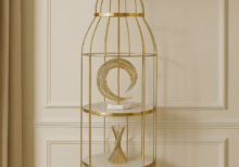 Celeste Tiered Display Lamp | Gold Cage Frame with Marble Shelves