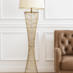 Serena Mesh Floor Lamp | Gold Geometric Base with Ivory Shade
