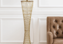 Serena Mesh Floor Lamp | Gold Geometric Base with Ivory Shade