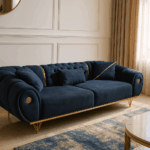 Astoria Velvet Sofa Set | 3+2+1 in Midnight Blue with Gold Accents